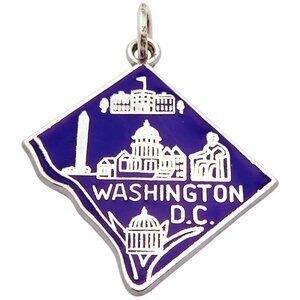 Vintage Sterling Silver Blue Enamel Map of Washington DC Charm Pendant 1960s